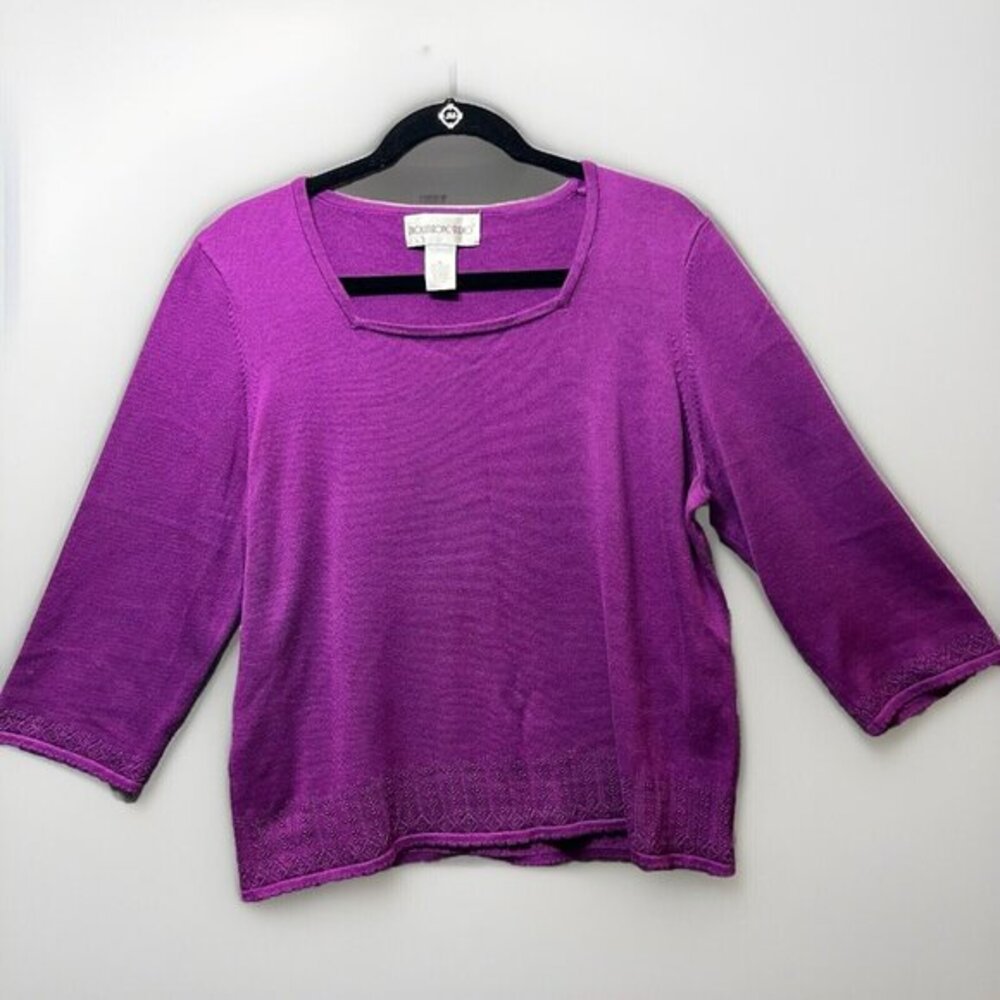 Vintage Brownstone Studio‎ Purple Square Neck 3/4 Sleeve Knit Top Women's XL